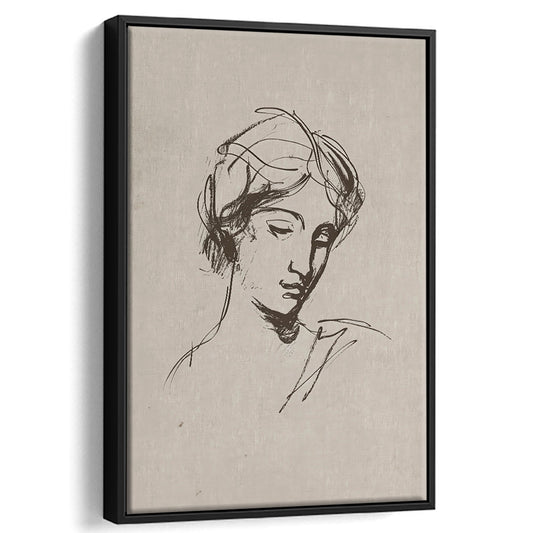 Neutral Framed Canvas Print Wall Art, Designer Vintage Portrait of a Woman Cottage Core Decor Art Preppy