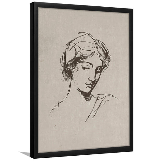 Neutral Framed Art Print Wall Decor, Designer Vintage Portrait of a Woman Cottage Core Decor Art Preppy