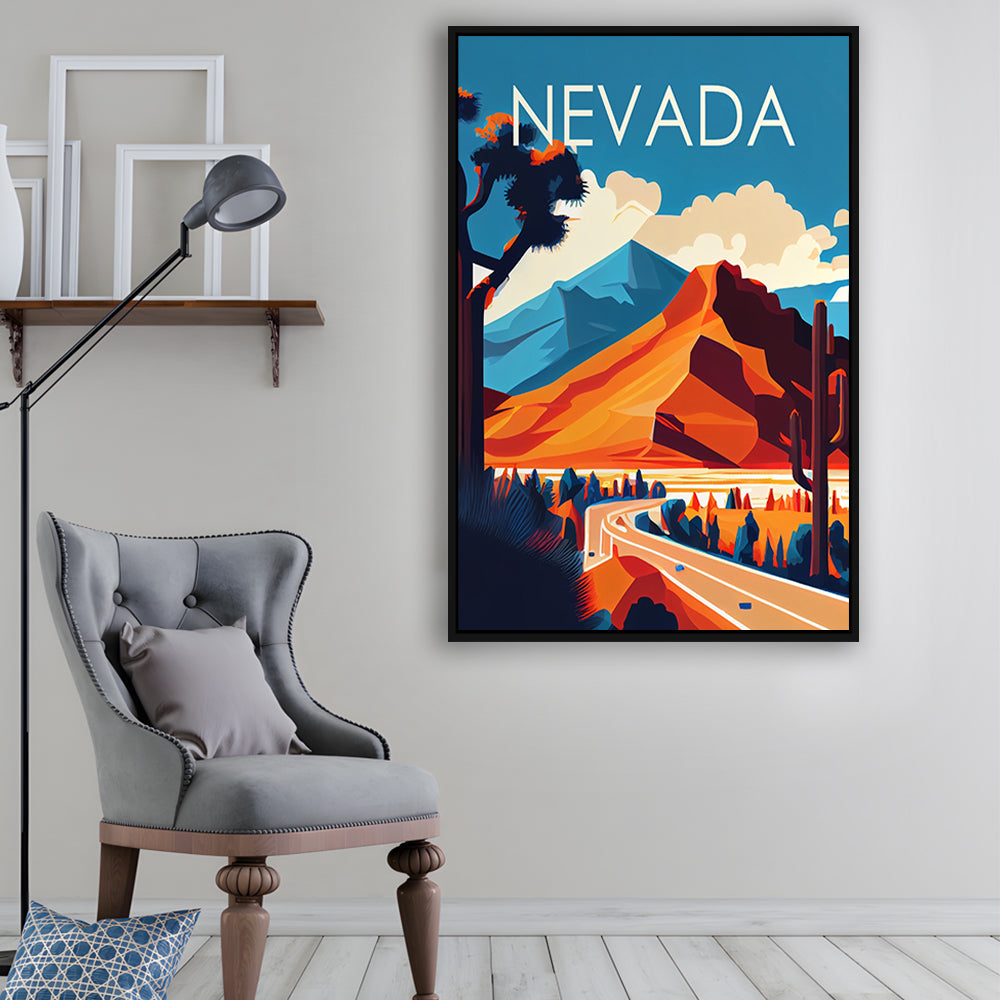 Nevada Retro Art Print, Nevada City Wall Art, Floating Framed Canvas Print, Framed Picture, Painting Canvas