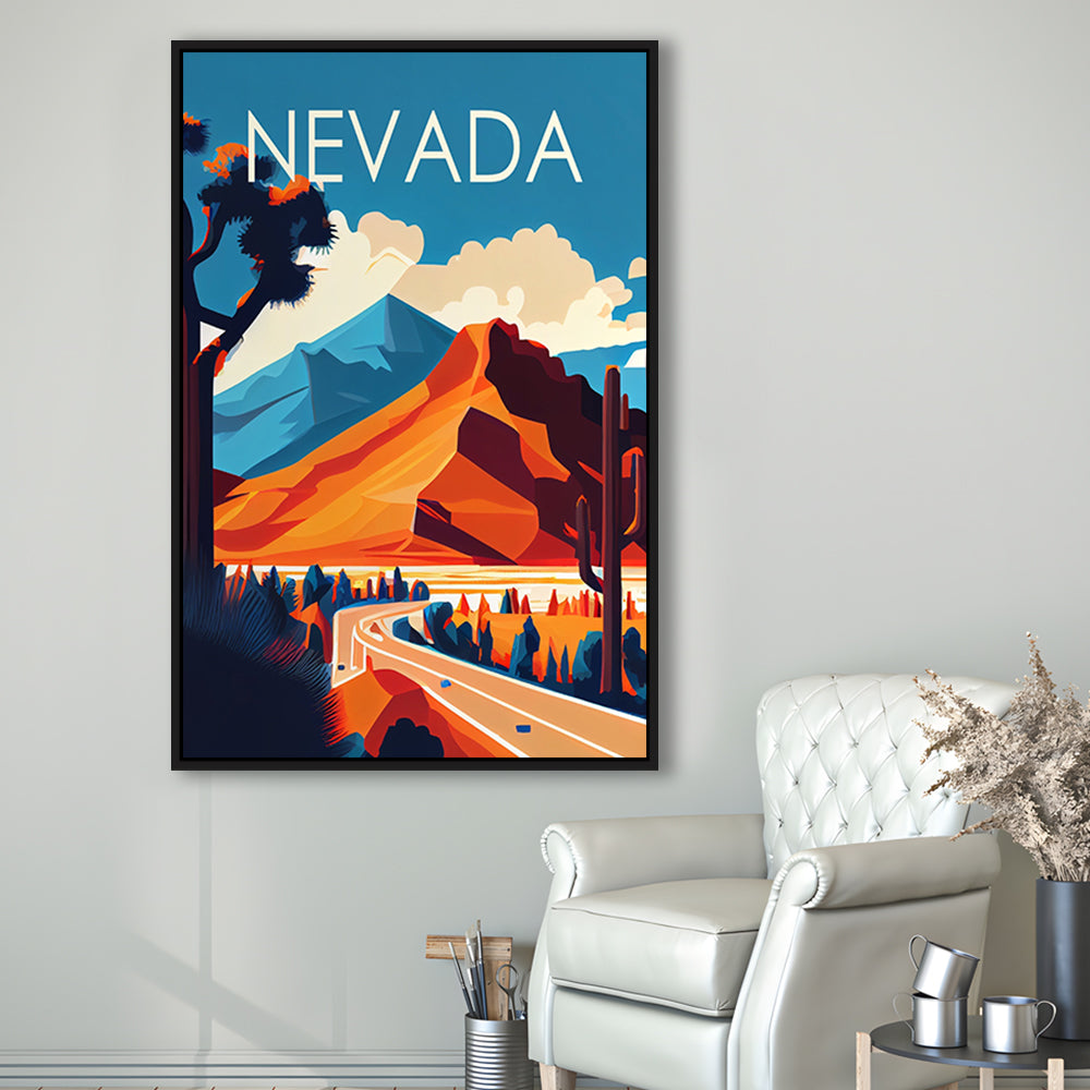Nevada Retro Art Print, Nevada City Wall Art, Floating Framed Canvas Print, Framed Picture, Painting Canvas