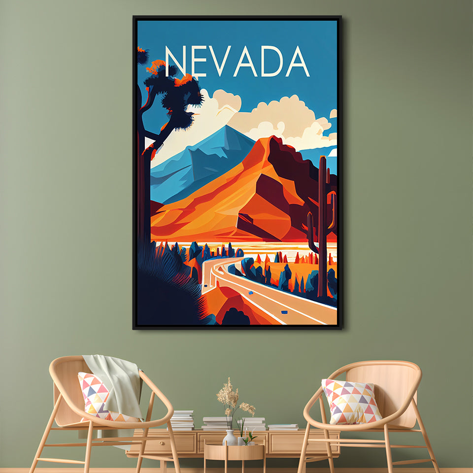 Nevada Retro Art Print, Nevada City Wall Art, Floating Framed Canvas Print, Framed Picture, Painting Canvas