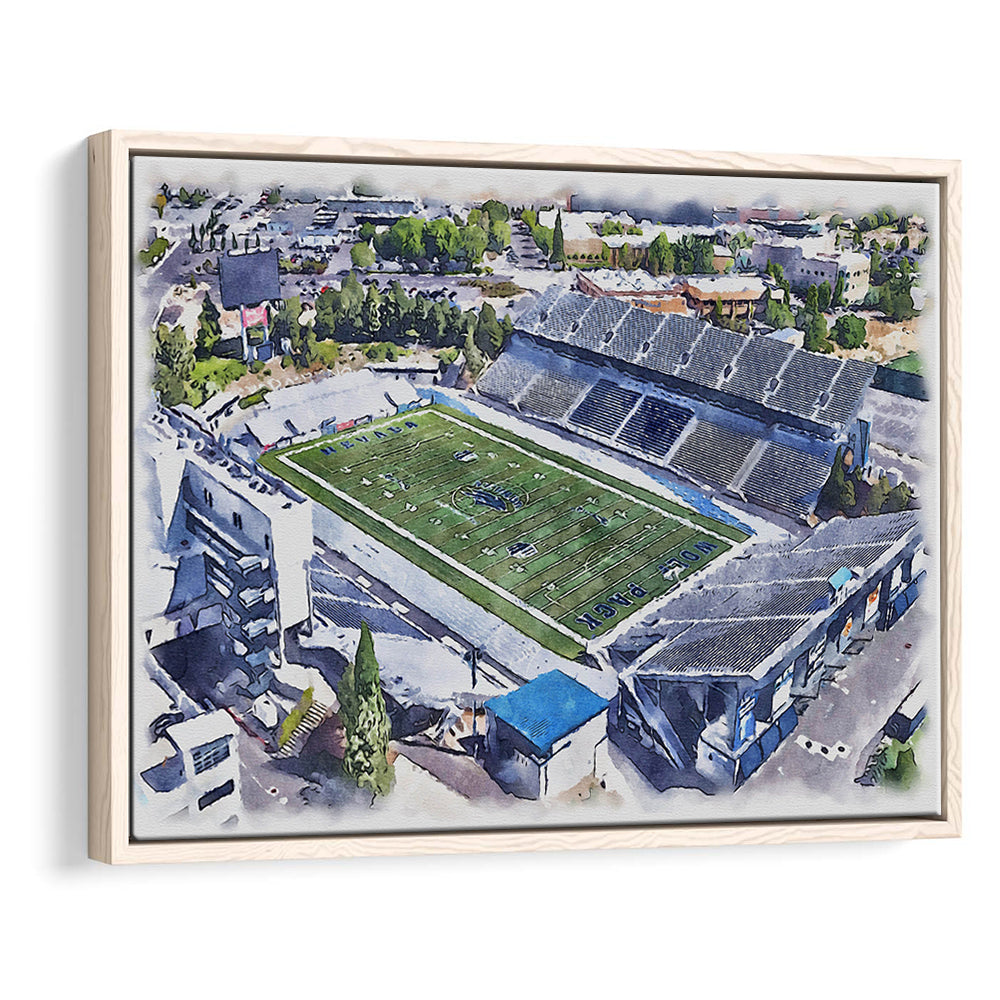Nevada Wolf Pack, Mackay Painting Stadium Watercolor, Sport Gift Art, Framed Canvas Print Wall Art