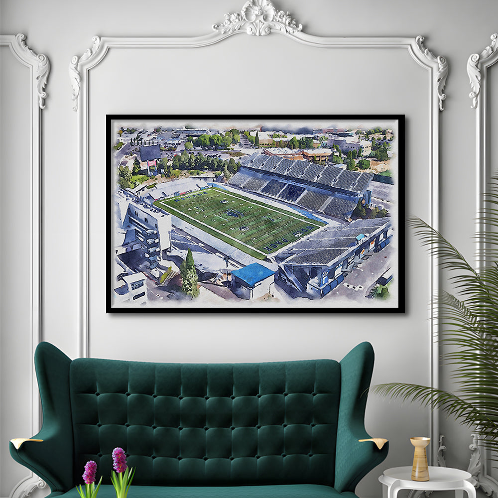 Nevada Wolf Pack, Mackay Painting Stadium Watercolor, Sport Gift Art, Framed Art Print Wall Decor