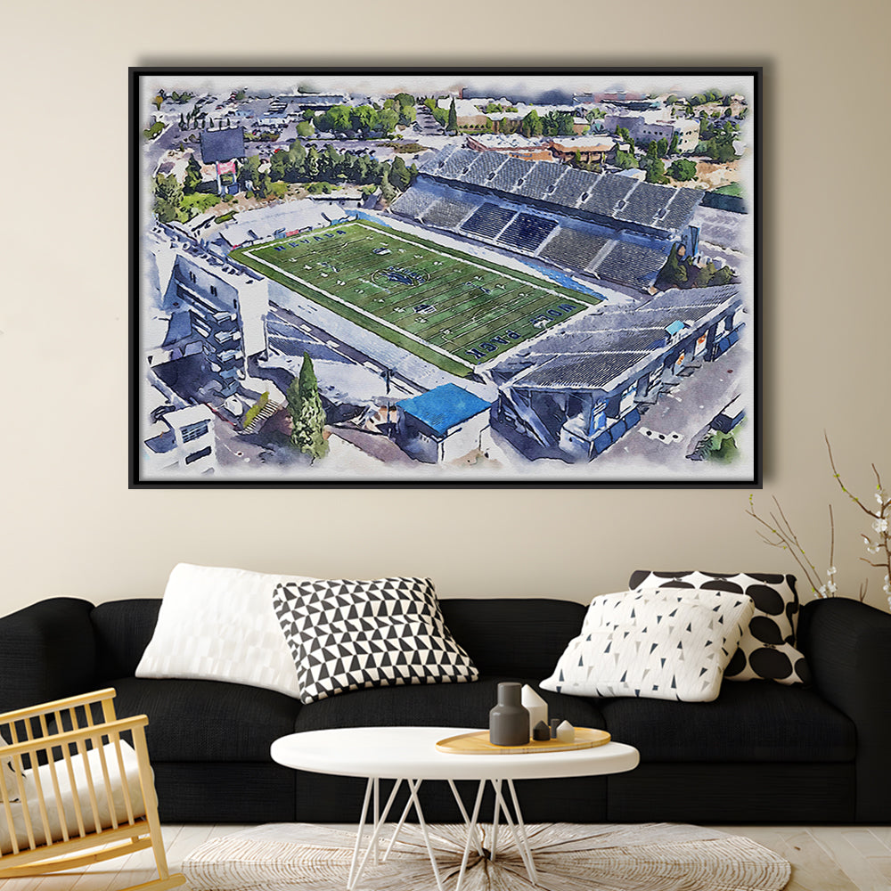 Nevada Wolf Pack, Mackay Painting Stadium Watercolor, Sport Gift Art, Framed Canvas Print Wall Art