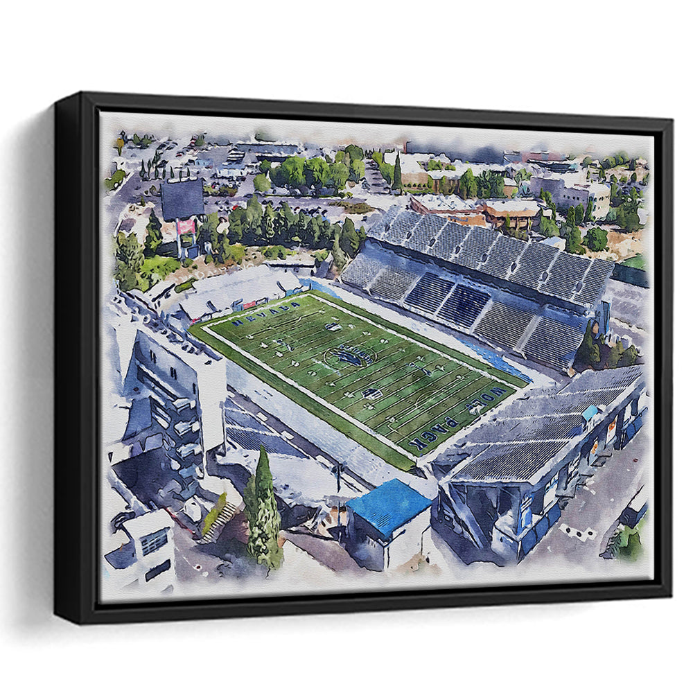 Nevada Wolf Pack, Mackay Painting Stadium Watercolor, Sport Gift Art, Framed Canvas Print Wall Art
