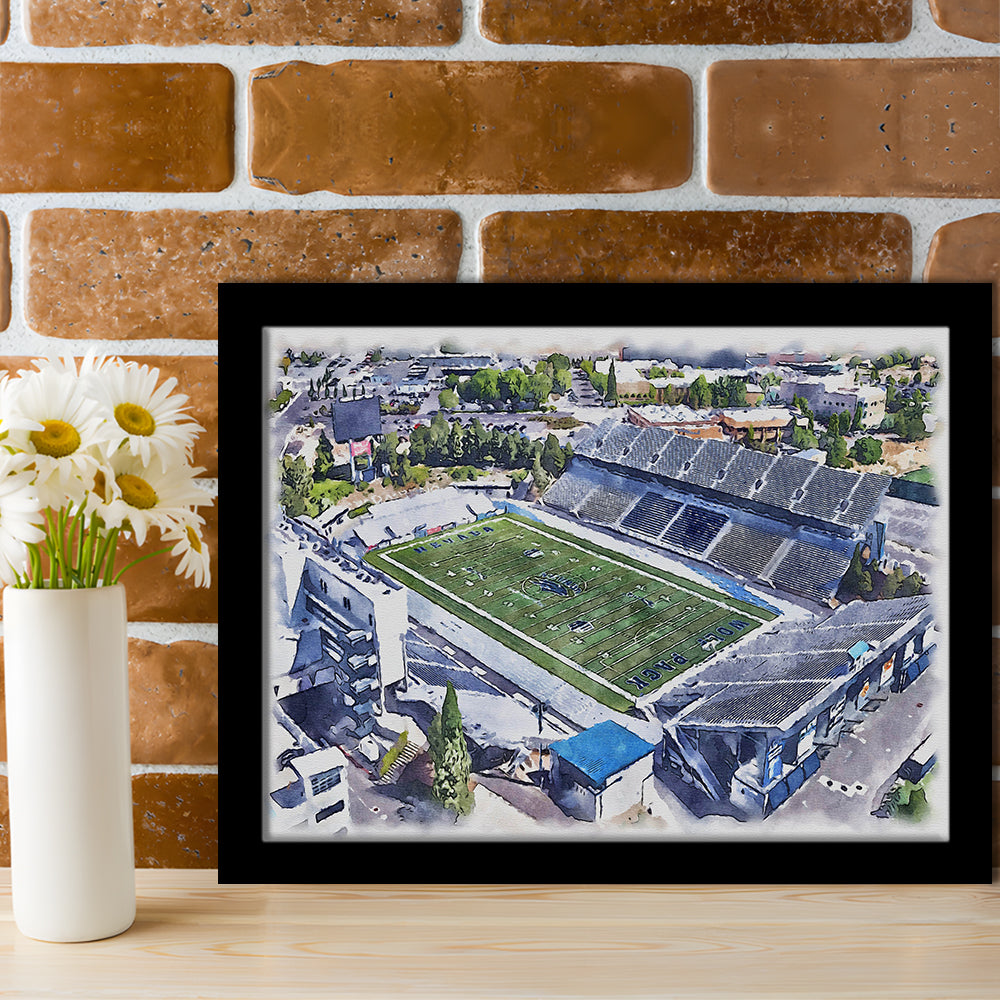 Nevada Wolf Pack, Mackay Painting Stadium Watercolor, Sport Gift Art, Framed Art Print Wall Decor