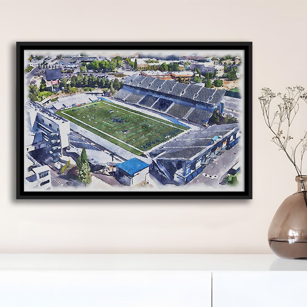 Nevada Wolf Pack, Mackay Painting Stadium Watercolor, Sport Gift Art, Framed Canvas Print Wall Art