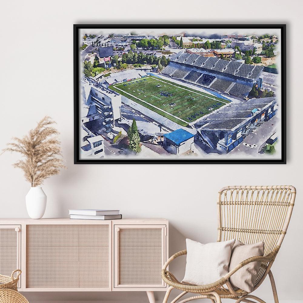 Nevada Wolf Pack, Mackay Painting Stadium Watercolor, Sport Gift Art, Framed Canvas Print Wall Art