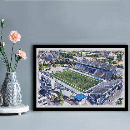 Nevada Wolf Pack, Mackay Painting Stadium Watercolor, Sport Gift Art, Framed Art Print Wall Decor