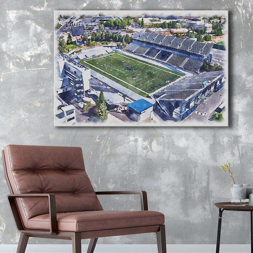 Nevada Wolf Pack, Mackay Painting Stadium Watercolor, Sport Art, Gifts for him, Canvas Print Wall Art