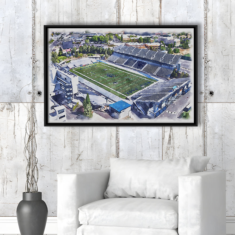 Nevada Wolf Pack, Mackay Painting Stadium Watercolor, Sport Gift Art, Framed Canvas Print Wall Art