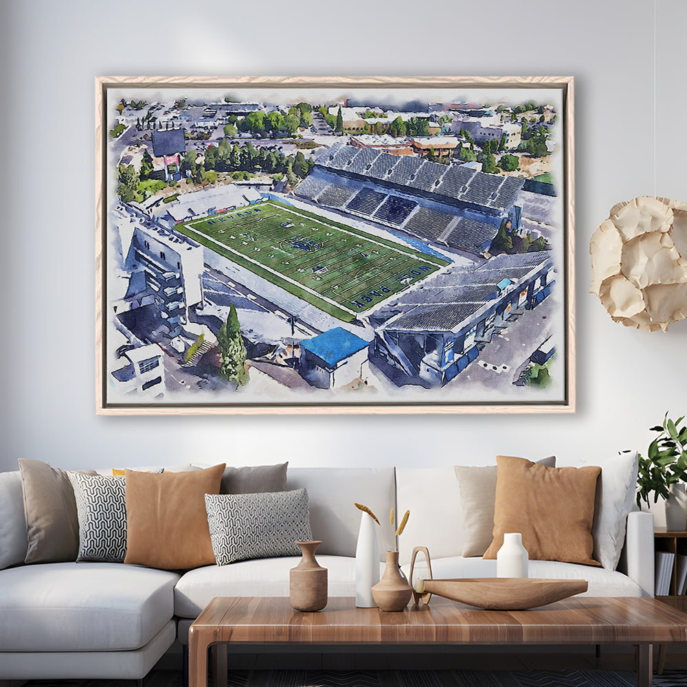 Nevada Wolf Pack, Mackay Painting Stadium Watercolor, Sport Gift Art, Framed Canvas Print Wall Art