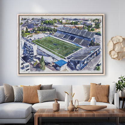 Nevada Wolf Pack, Mackay Painting Stadium Watercolor, Sport Gift Art, Framed Canvas Print Wall Art