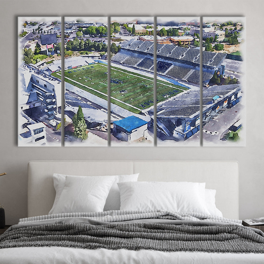 Nevada Wolf Pack, Mackay Painting Stadium Watercolor, Sport Art, Extra Large Canvas Print Wall Art