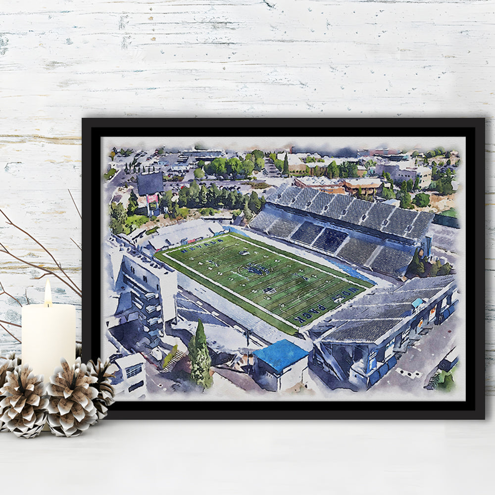 Nevada Wolf Pack, Mackay Painting Stadium Watercolor, Sport Gift Art, Framed Canvas Print Wall Art
