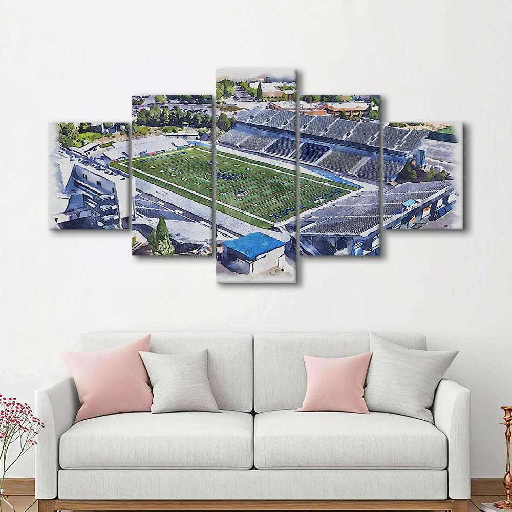 Nevada Wolf Pack, Mackay Painting Stadium Watercolor, Sport Art, Mixed 5 Panel, Canvas Print Wall Art