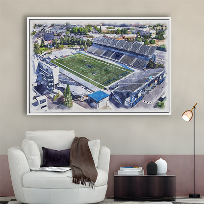 Nevada Wolf Pack, Mackay Painting Stadium Watercolor, Sport Gift Art, Framed Canvas Print Wall Art