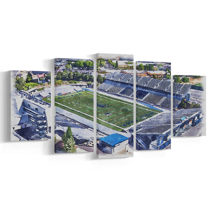 Nevada Wolf Pack, Mackay Painting Stadium Watercolor, Sport Art, Mixed 5 Panel, Canvas Print Wall Art