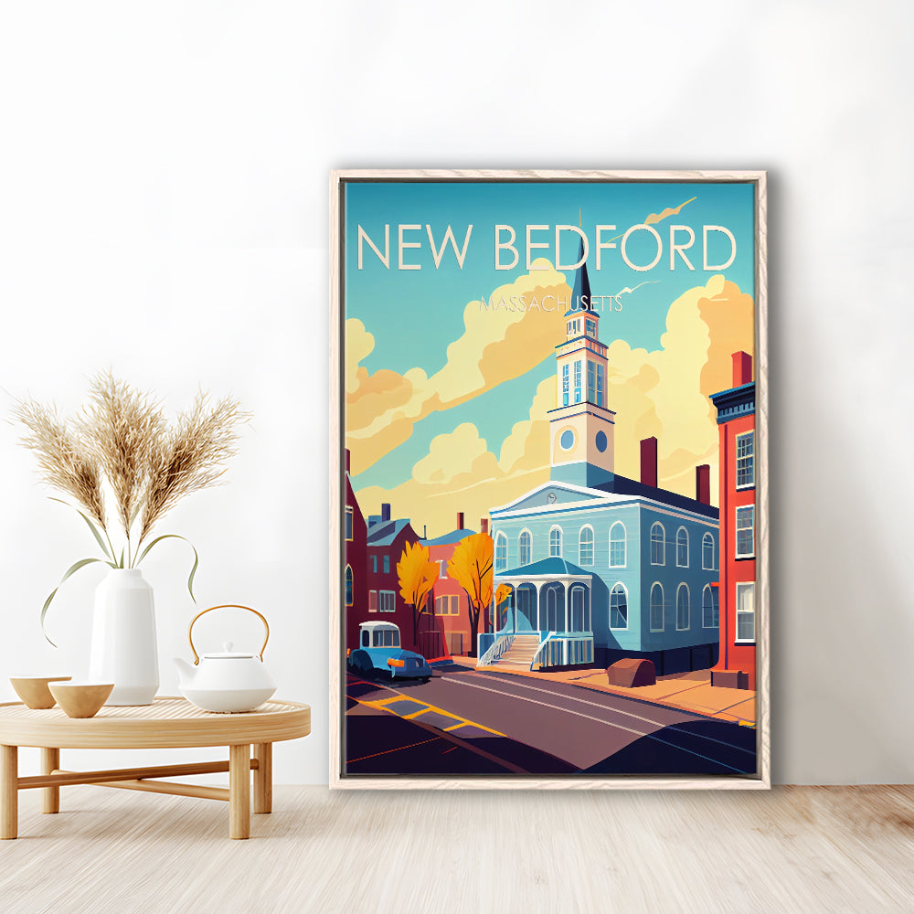 New Bedford MA Retro Art Print, New Bedford City Wall Art, Floating Framed Canvas Print, Framed Picture, Painting Canvas