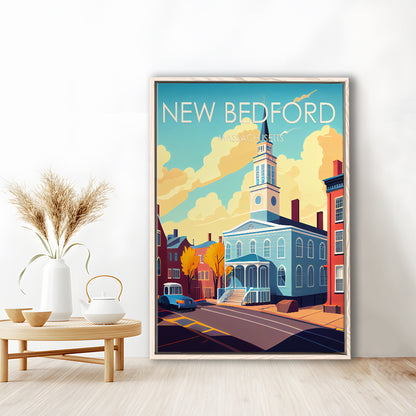 New Bedford MA Retro Art Print, New Bedford City Wall Art, Floating Framed Canvas Print, Framed Picture, Painting Canvas