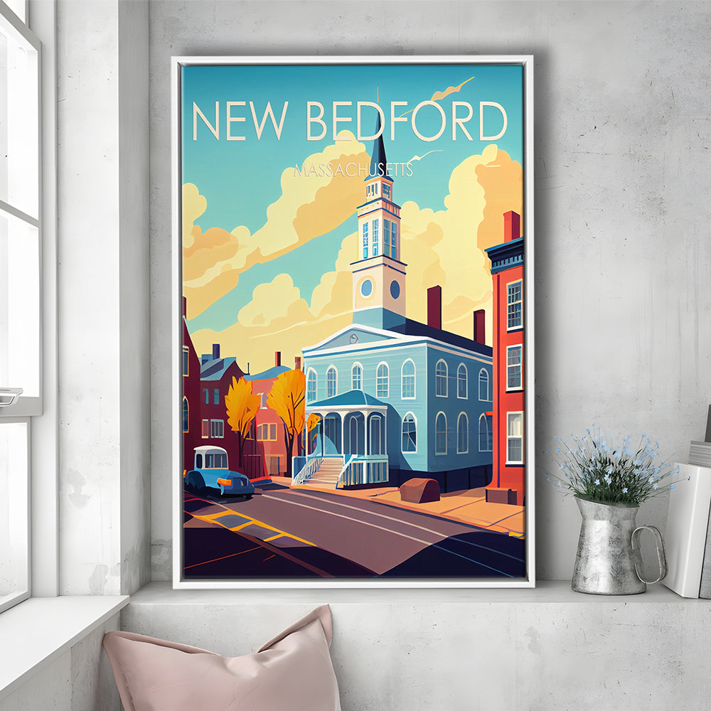 New Bedford MA Retro Art Print, New Bedford City Wall Art, Floating Framed Canvas Print, Framed Picture, Painting Canvas