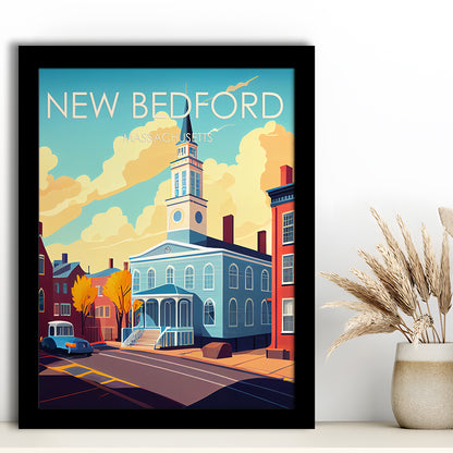 New Bedford MA Retro Art Print, New Bedford City Wall Art, Framed Art Print, Picture Framed, Painting Art