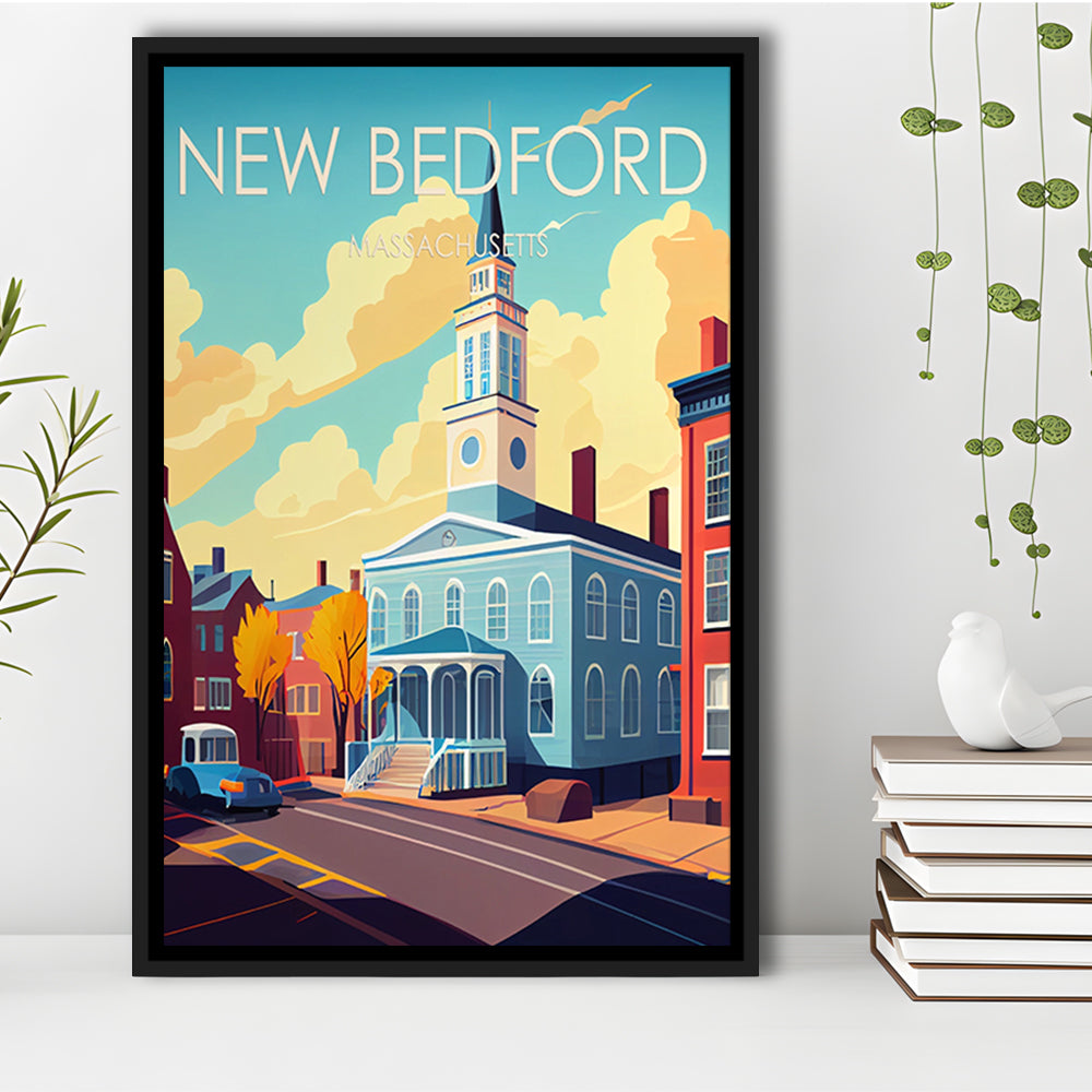 New Bedford MA Retro Art Print, New Bedford City Wall Art, Floating Framed Canvas Print, Framed Picture, Painting Canvas