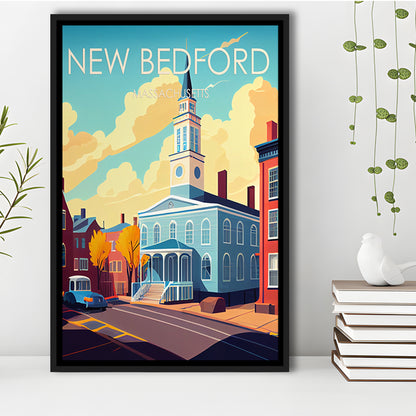 New Bedford MA Retro Art Print, New Bedford City Wall Art, Floating Framed Canvas Print, Framed Picture, Painting Canvas