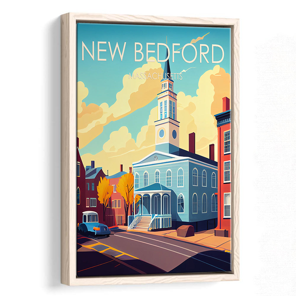 New Bedford MA Retro Art Print, New Bedford City Wall Art, Floating Framed Canvas Print, Framed Picture, Painting Canvas