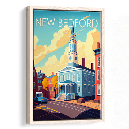 New Bedford MA Retro Art Print, New Bedford City Wall Art, Floating Framed Canvas Print, Framed Picture, Painting Canvas