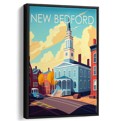 New Bedford MA Retro Art Print, New Bedford City Wall Art, Floating Framed Canvas Print, Framed Picture, Painting Canvas