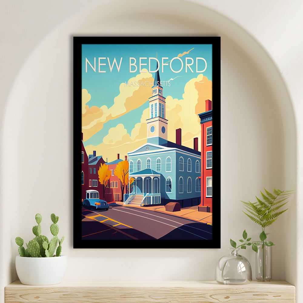 New Bedford MA Retro Art Print, New Bedford City Wall Art, Framed Art Print, Picture Framed, Painting Art