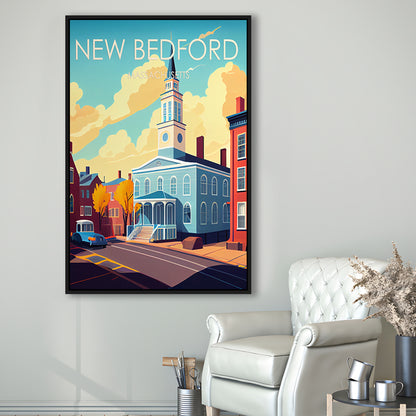 New Bedford MA Retro Art Print, New Bedford City Wall Art, Floating Framed Canvas Print, Framed Picture, Painting Canvas