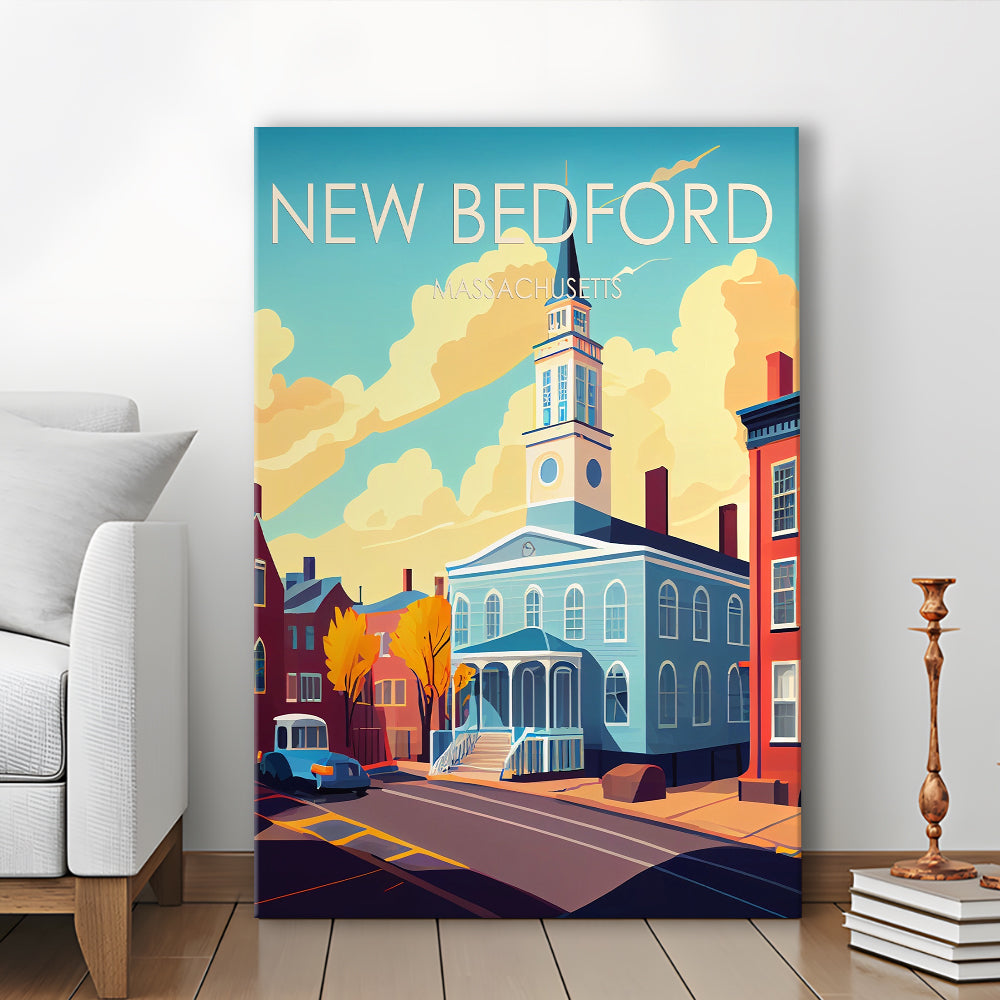 New Bedford MA Retro Art Print, New Bedford City Wall Art, Canvas Print, Painting Canvas, Living Room Decor