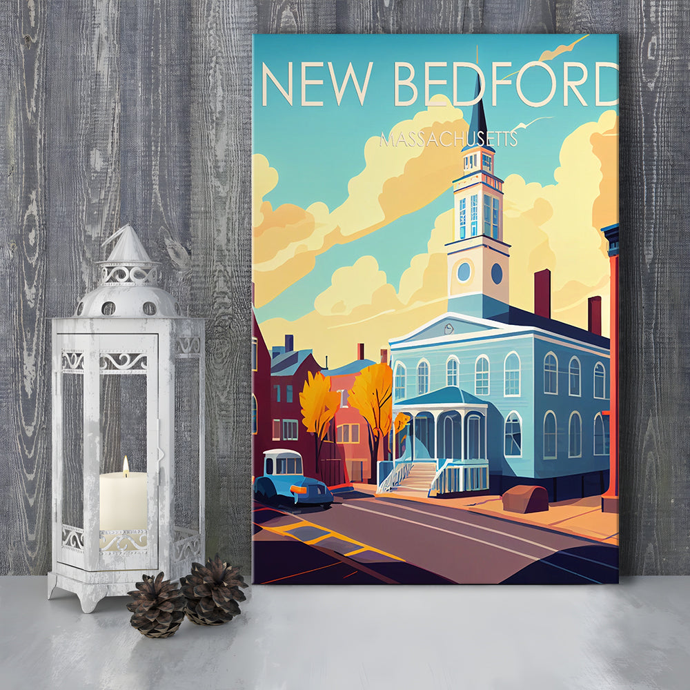 New Bedford MA Retro Art Print, New Bedford City Wall Art, Canvas Print, Painting Canvas, Living Room Decor