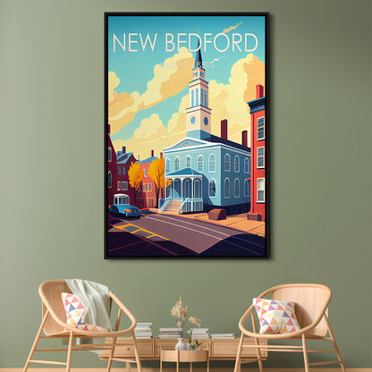 New Bedford MA Retro Art Print, New Bedford City Wall Art, Floating Framed Canvas Print, Framed Picture, Painting Canvas