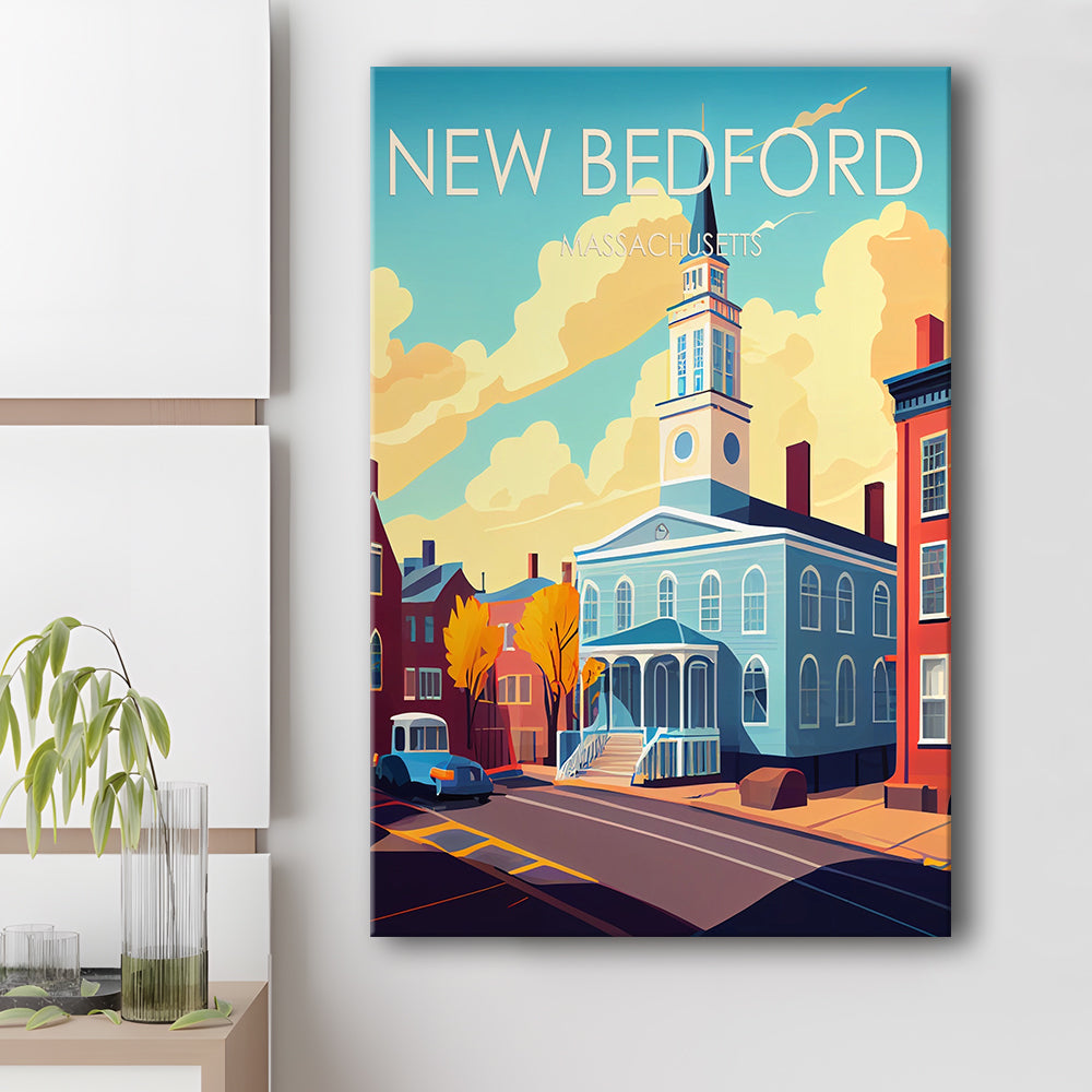 New Bedford MA Retro Art Print, New Bedford City Wall Art, Canvas Print, Painting Canvas, Living Room Decor