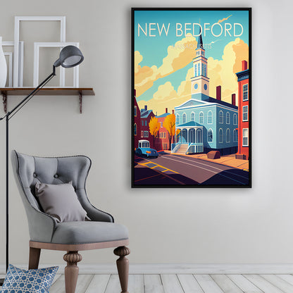 New Bedford MA Retro Art Print, New Bedford City Wall Art, Floating Framed Canvas Print, Framed Picture, Painting Canvas