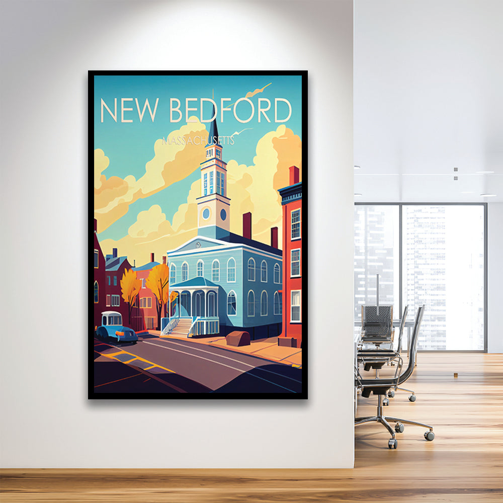 New Bedford MA Retro Art Print, New Bedford City Wall Art, Framed Art Print, Picture Framed, Painting Art