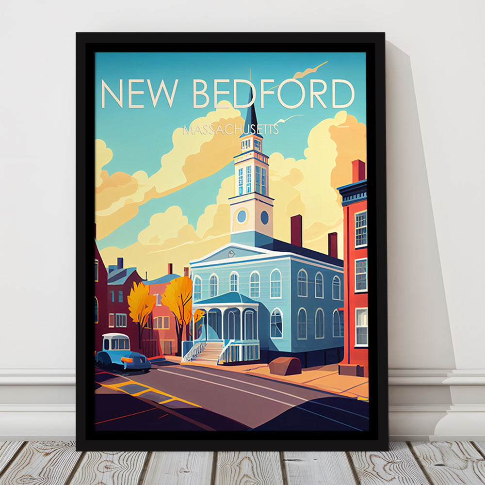 New Bedford MA Retro Art Print, New Bedford City Wall Art, Floating Framed Canvas Print, Framed Picture, Painting Canvas