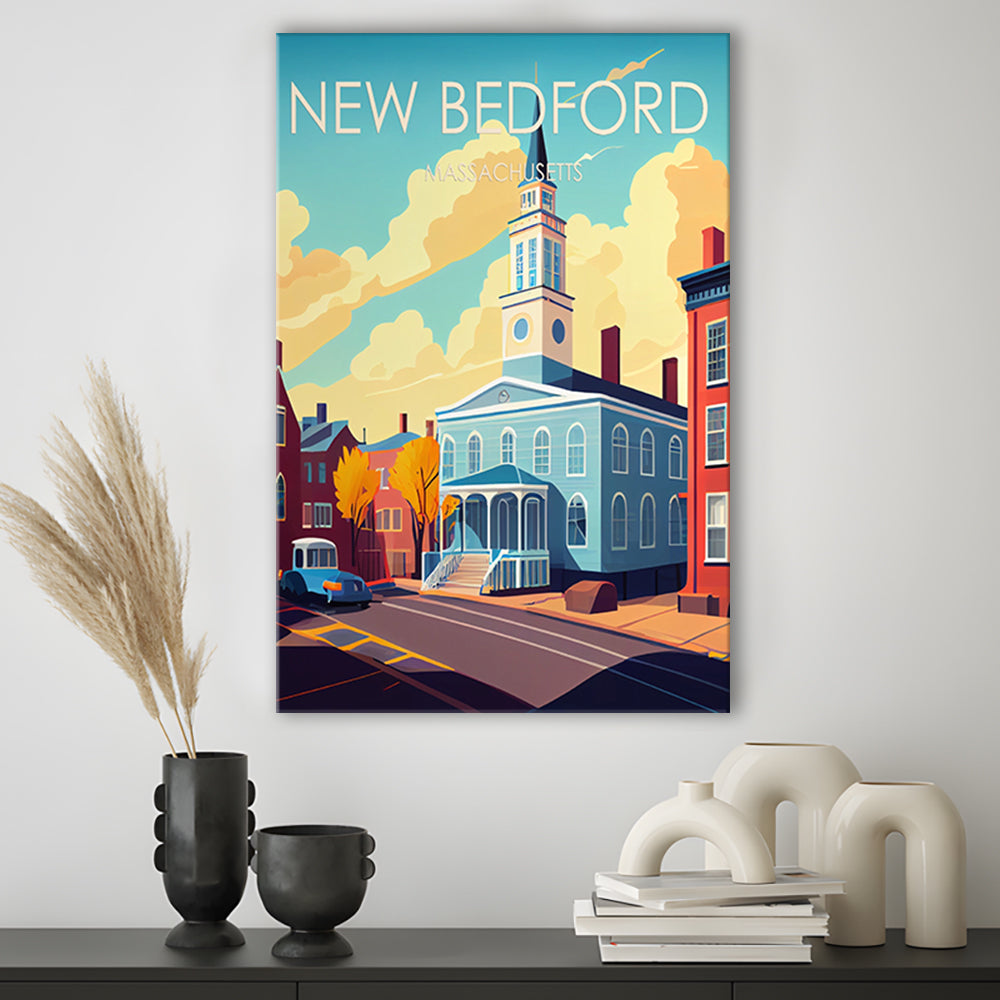 New Bedford MA Retro Art Print, New Bedford City Wall Art, Canvas Print, Painting Canvas, Living Room Decor