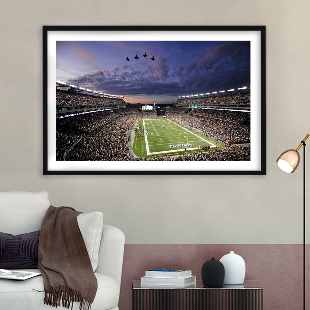 New England Patriot Stadium, Stadium Canvas, Sport Art, Gift for him, White Border Framed Art Print Wall Decor