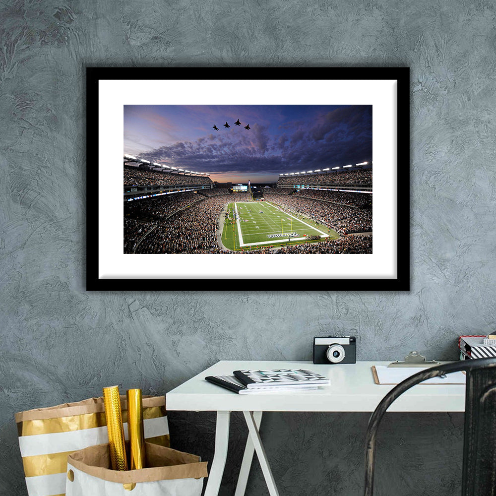 New England Patriot Stadium, Stadium Canvas, Sport Art, Gift for him, White Border Framed Art Print Wall Decor