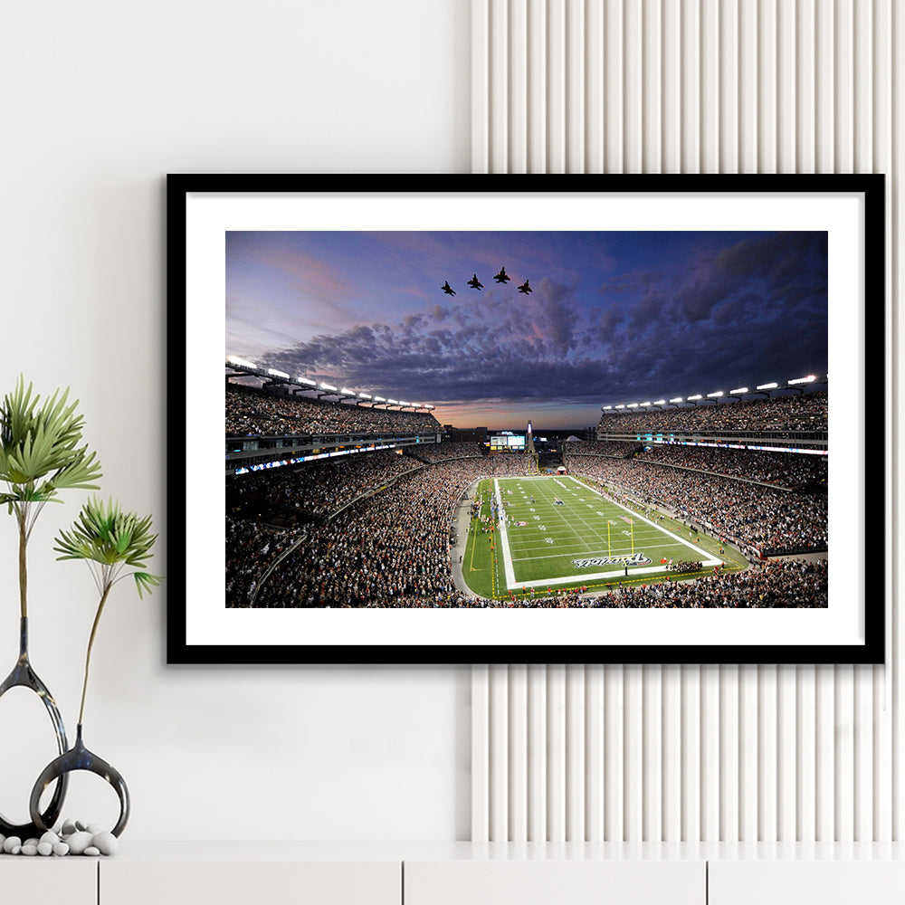 New England Patriot Stadium, Stadium Canvas, Sport Art, Gift for him, White Border Framed Art Print Wall Decor