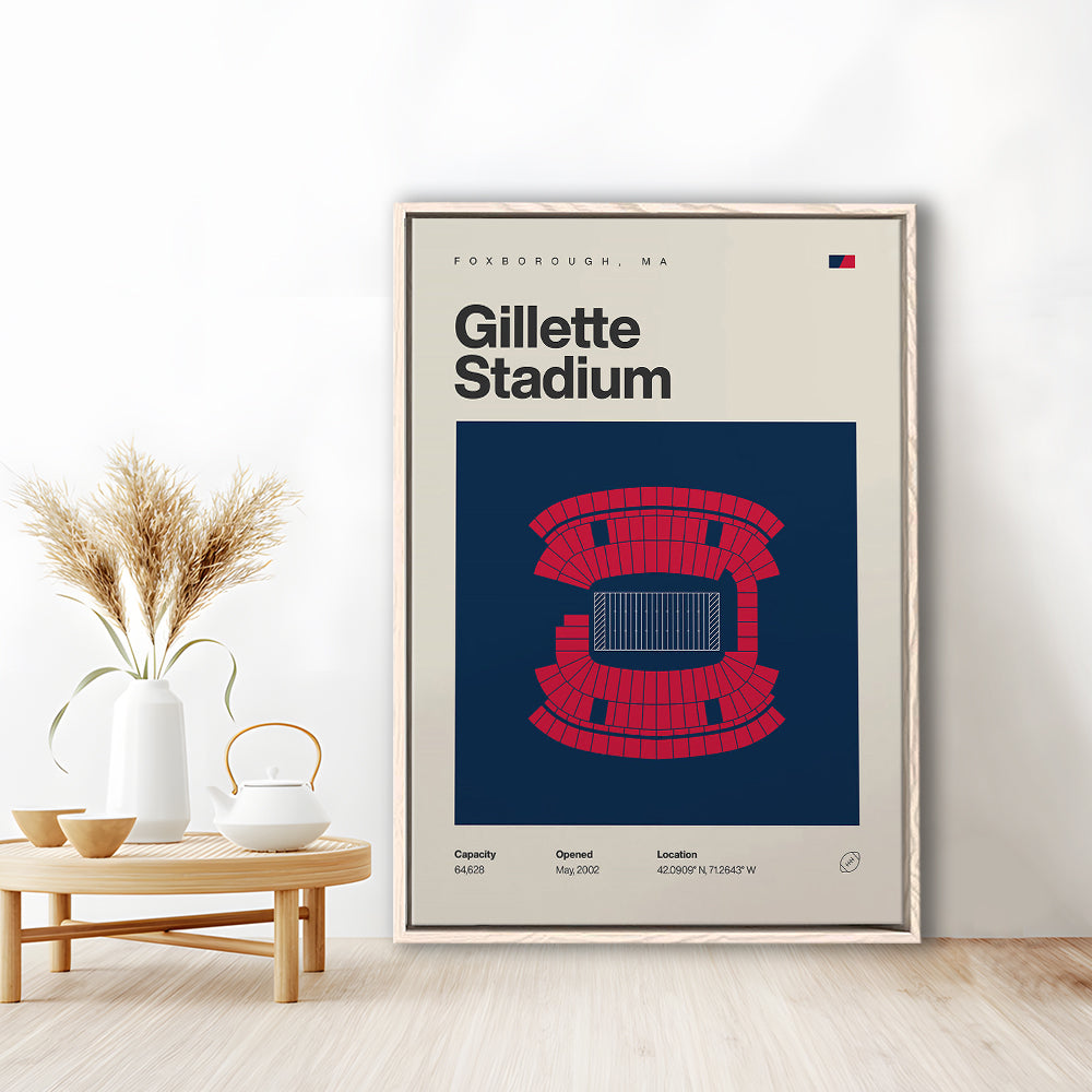 New England Patriots Stadium Print, Gillette Stadium Print, Man Cave Gift, Floating Framed Canvas Print Wall Art