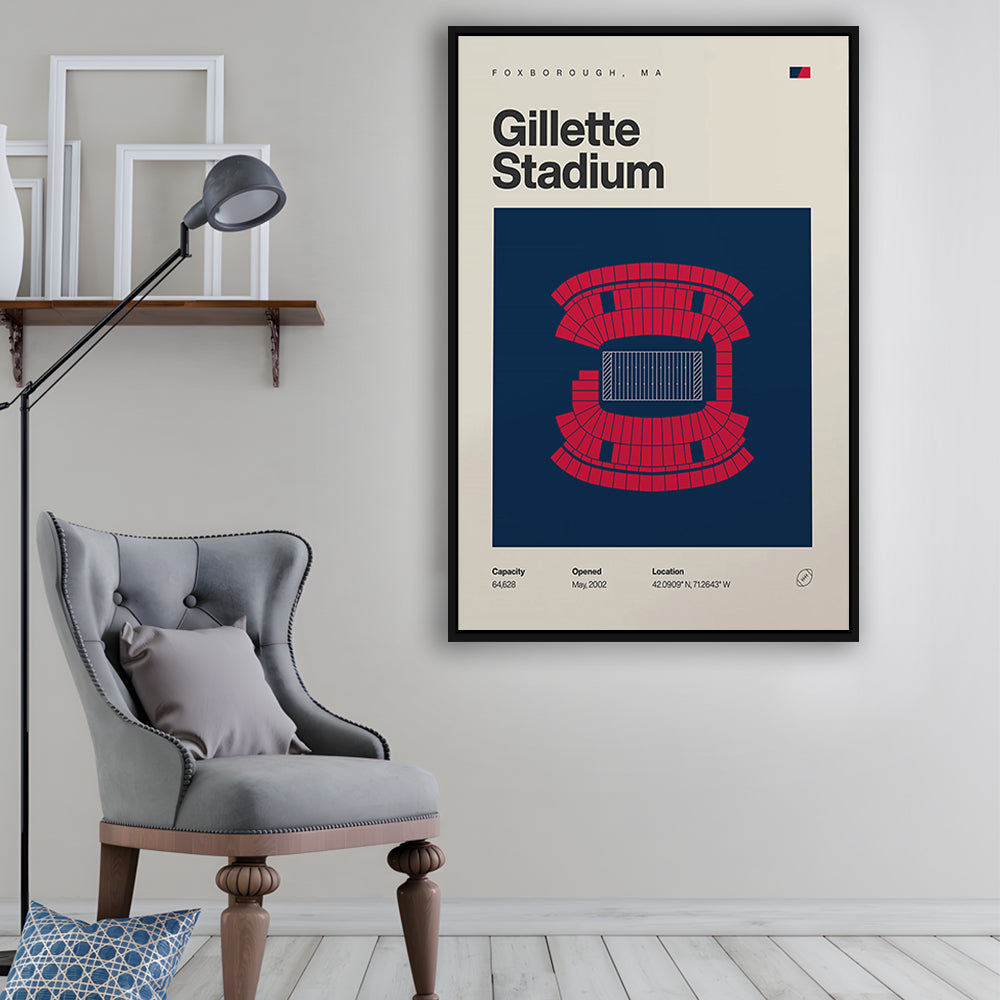 New England Patriots Stadium Print, Gillette Stadium Print, Man Cave Gift, Floating Framed Canvas Print Wall Art
