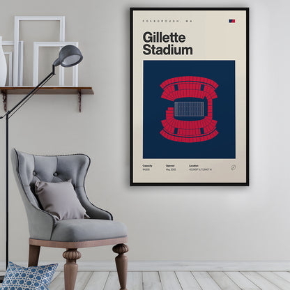 New England Patriots Stadium Print, Gillette Stadium Print, Man Cave Gift, Floating Framed Canvas Print Wall Art