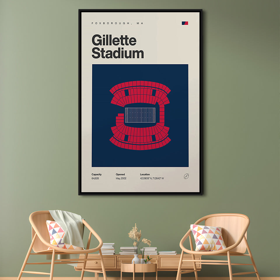 New England Patriots Stadium Print, Gillette Stadium Print, Man Cave Gift, Floating Framed Canvas Print Wall Art