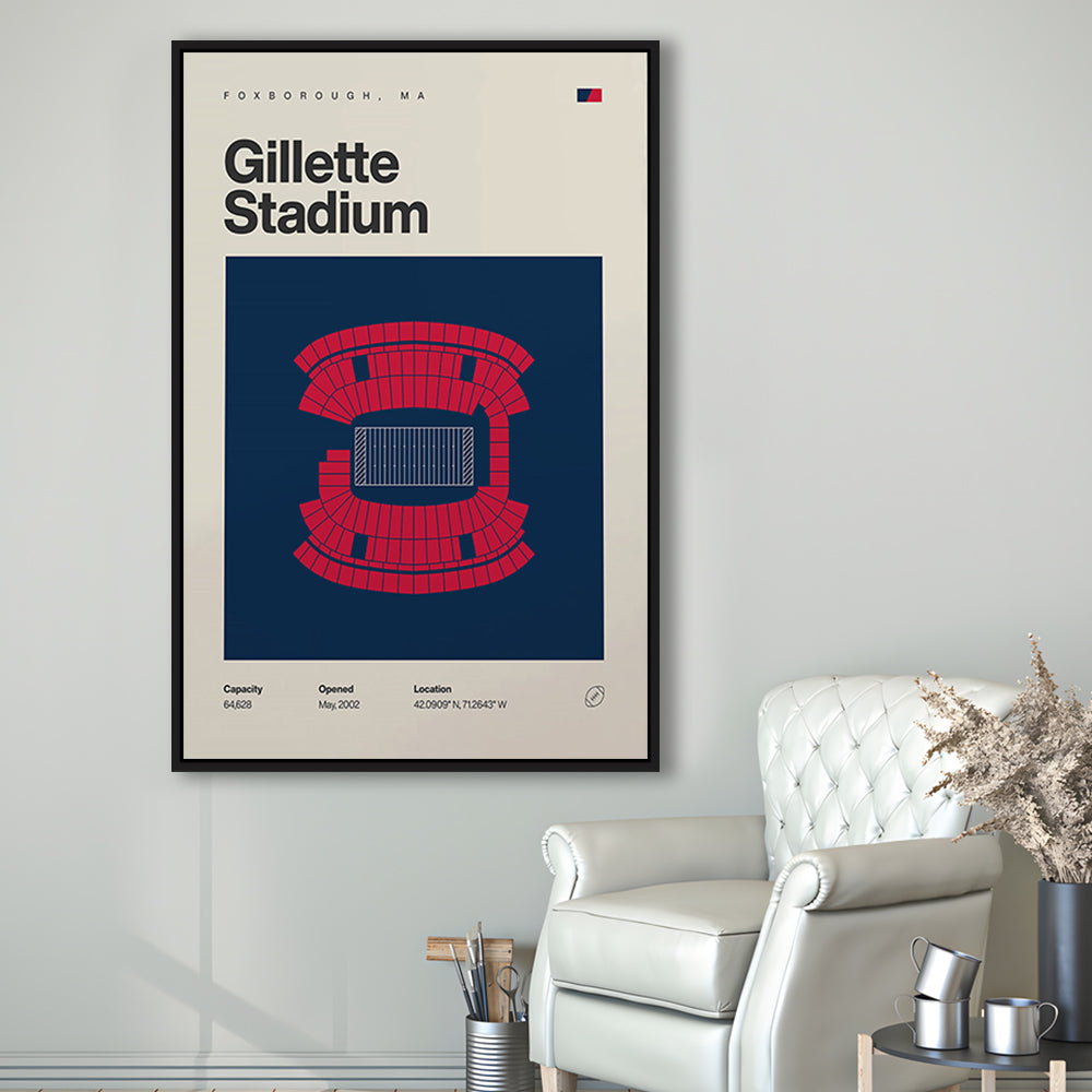 New England Patriots Stadium Print, Gillette Stadium Print, Man Cave Gift, Floating Framed Canvas Print Wall Art