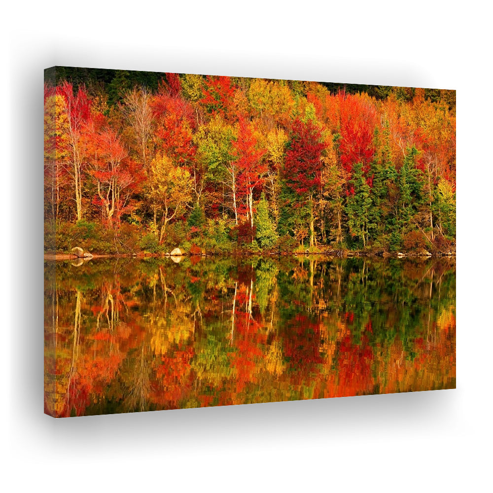 New Hampshire New England White Mountains Echo Lake in autumn Large Stretched Canvas, Cavas Print Wall Art Hom Decor